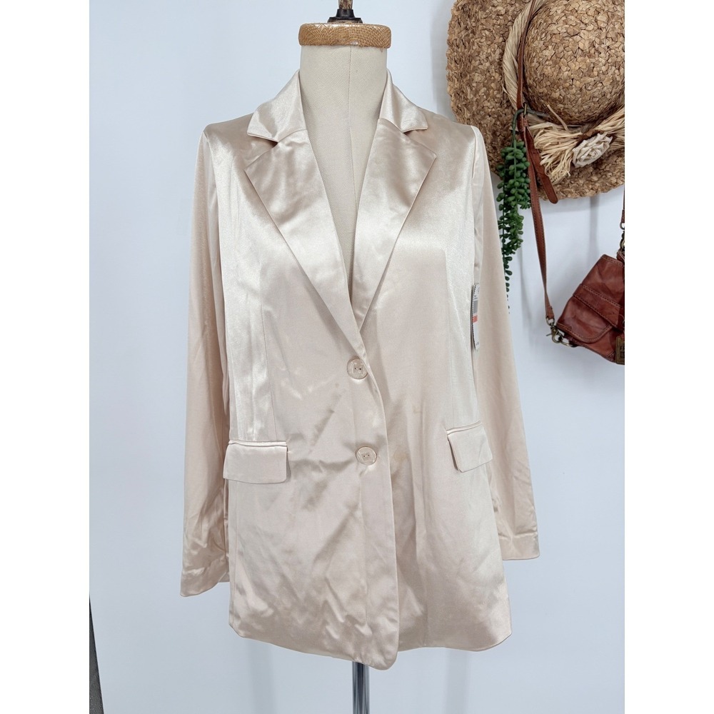 NWT*Single‎ Thread Champagne Gold Satin Blazer XS Long Sleeve Two Button Glam